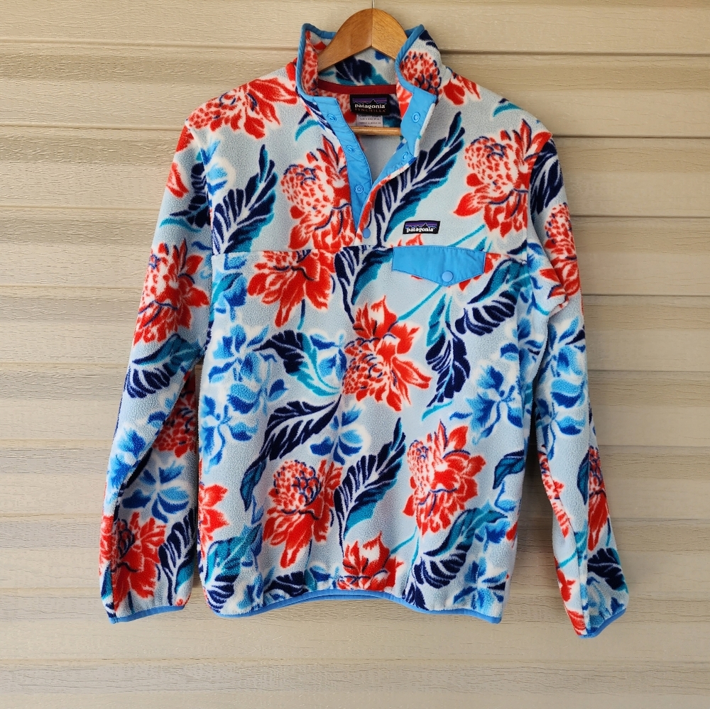 Patagonia women's snap T blue floral Hawaiian Manoa pullover fleece size…